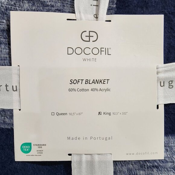 Docofil Queen Size Blue And White Cotton Blend Soft Blanket Made In Portugal NEW - Picture 3 of 6